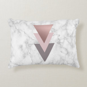 elegant rose gold pink grey triangles white marble accent pillow