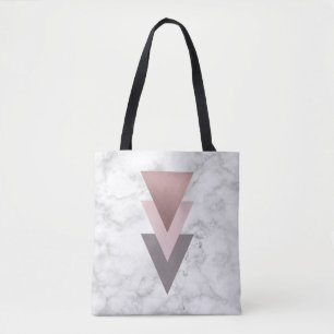 elegant rose gold pink grey triangles white marble tote bag