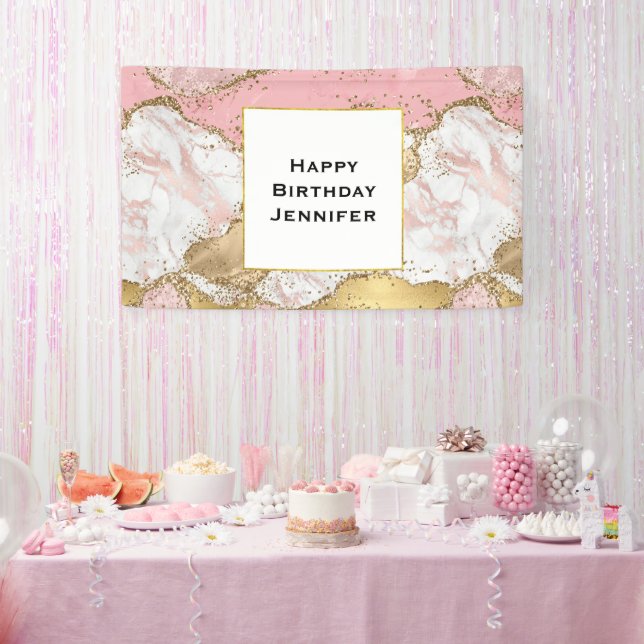 Elegant Rose Gold Pink Marble Abstract Birthday Banner (Party)