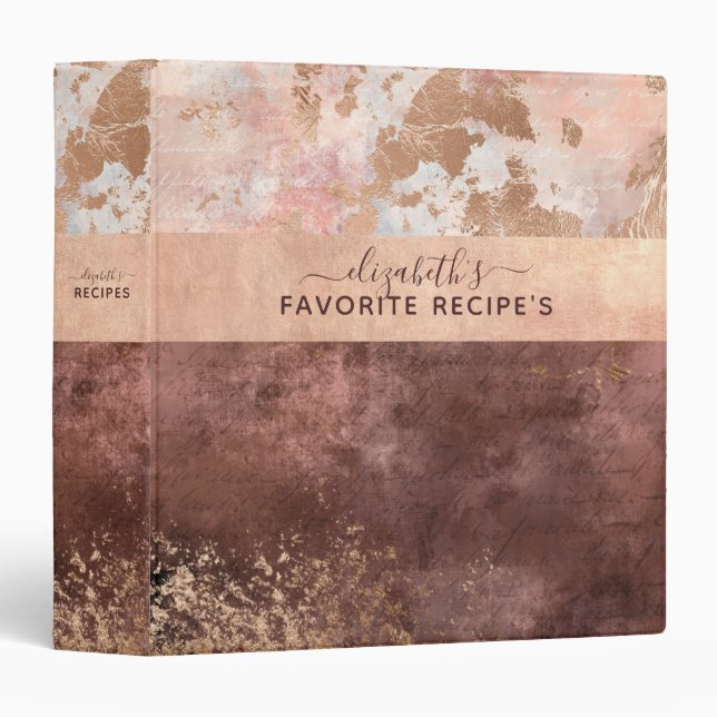 Elegant Rose Gold Pink Marble Recipe Cookbook Binder (Front/Spine)