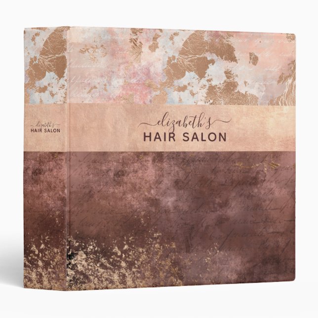 Elegant Rose Gold Pink Marble Salon Binder (Front/Spine)
