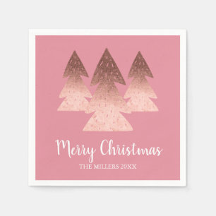 Elegant rose gold & pink Merry Christmas tree Napkin