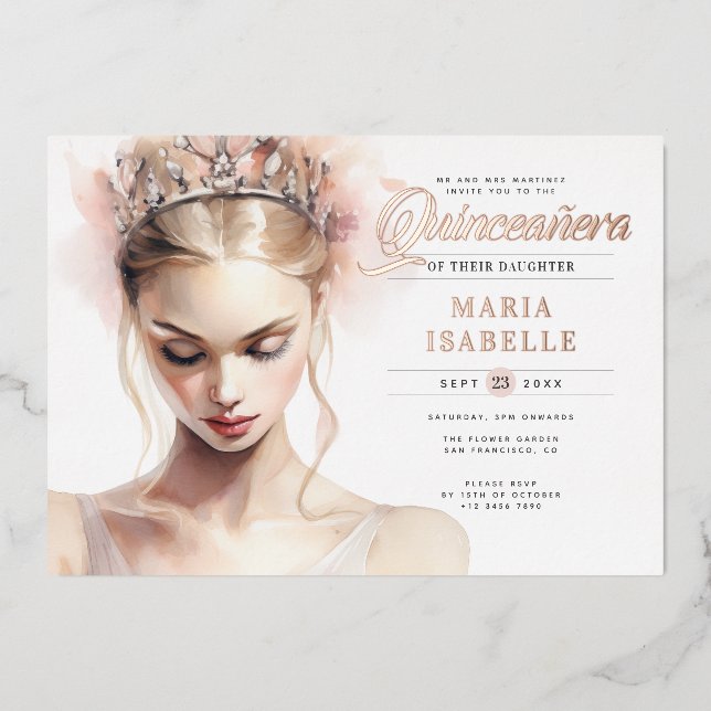 Elegant Rose Gold Pink Quinceanera Party (Front)