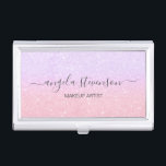 Elegant rose gold & purple glitter makeup artist business card holder<br><div class="desc">Modern design featuring faux rose gold and purple glitter texture with elegant calligraphy font.</div>