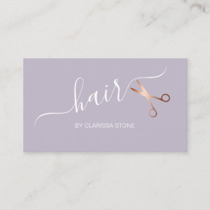 Elegant rose gold & purple scissors hairstylist business card