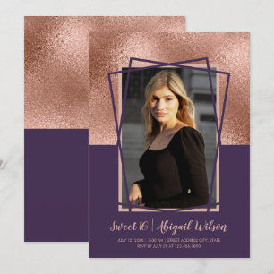 Elegant rose gold purple sweet sixteen birthday invitation