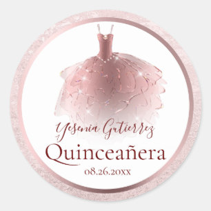 Elegant Rose Gold Quinceañera Dress Classic Round Sticker