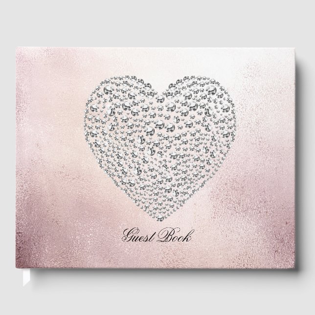 Elegant Rose Gold Rhinestone Heart Guest Book (Front)