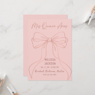 Elegant Rose Gold Ribbon Bow Pink Quinceanera Invitation