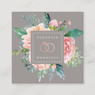 Elegant Rose Gold Rings Floral Square Business Card