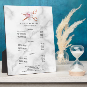 Elegant rose gold scissors hairstylist cervices plaque