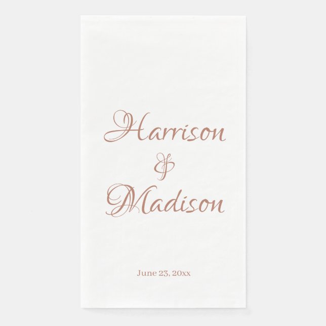 Elegant rose gold script Custom Date Wedding Napkin (Front)