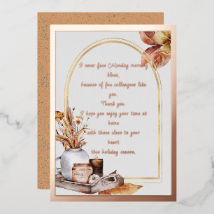 Elegant Rose Gold Script & Frame Colleagues Foil Holiday Card