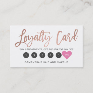 Elegant rose gold script makeup hair pink heart loyalty card