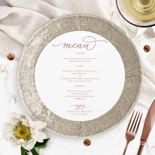 Élégant Rose Gold Script Menu du Mariage rond