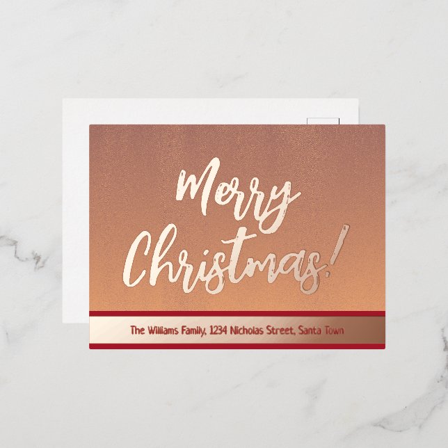 Elegant Rose Gold Script Merry Christmas Foil Holiday Postcard (Front/Back)