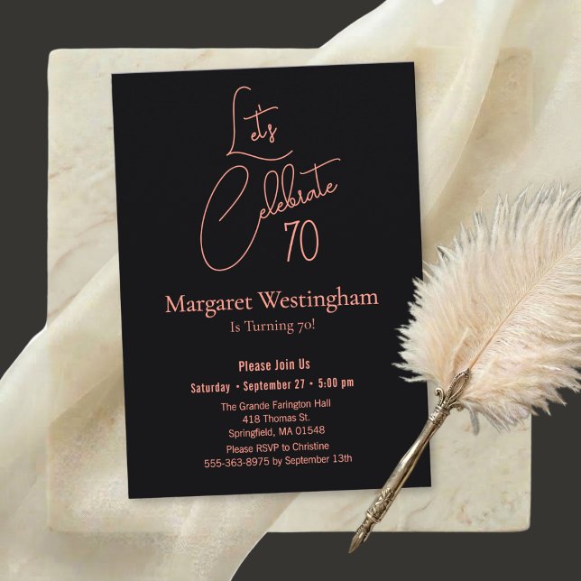 Elegant Rose Gold Script Typography 70th Birthday Invitation (Creator Uploaded)