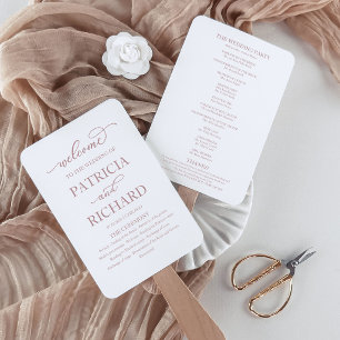 Elegant Rose Gold Script Wedding Program Hand Fan