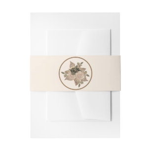 Elegant Rose Gold Sepia Cream Glitter Floral Invitation Belly Band