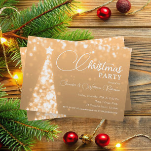 Elegant Rose Gold Shimmering Xmas Tree Holiday  Invitation