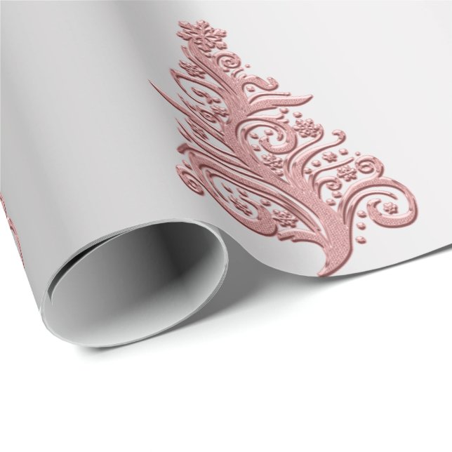 Elegant Rose Gold & Silver Christmas Tree pattern Wrapping Paper (Roll Corner)