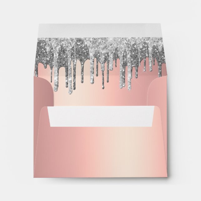 Elegant rose gold & silver glitter drips envelope (Back (Bottom))