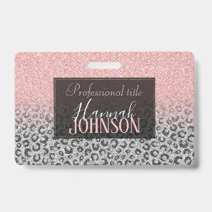 Elegant Rose Gold & Silver Glitter Leopard Print Badge