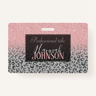 Elegant Rose Gold Silver Glitter Leopard Print Badge