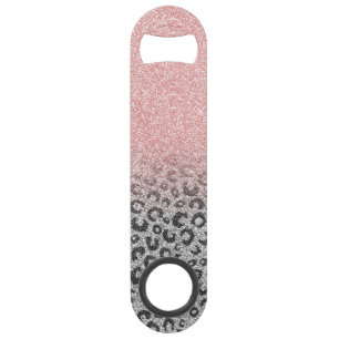 Elegant Rose Gold Silver Glitter Leopard Print Bar Key