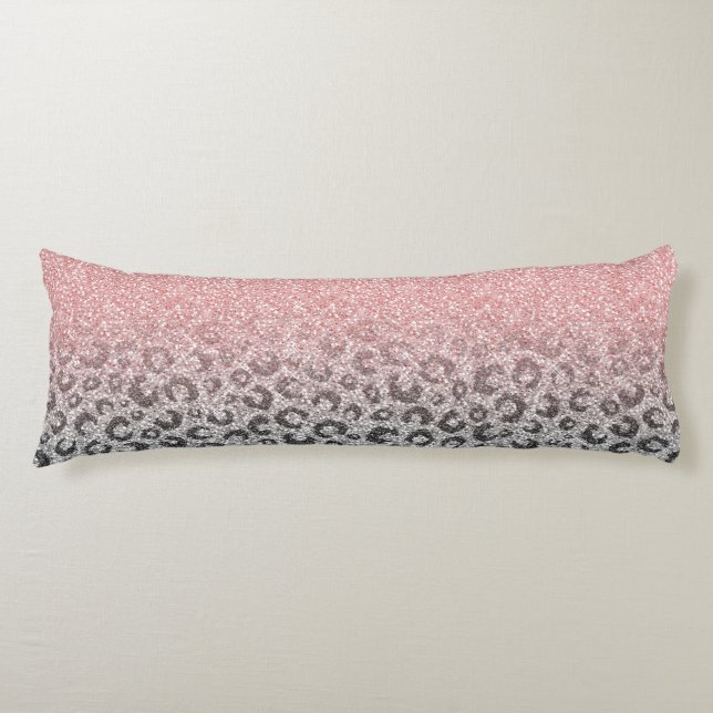  Elegant Rose Gold Silver Glitter Leopard Print Body Pillow (Front)