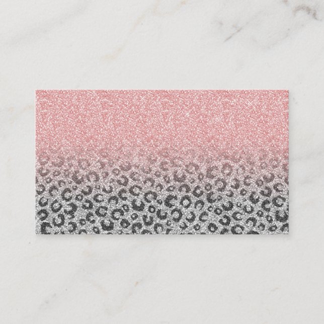  Elegant Rose Gold Silver Glitter Leopard Print Business Card (Front)