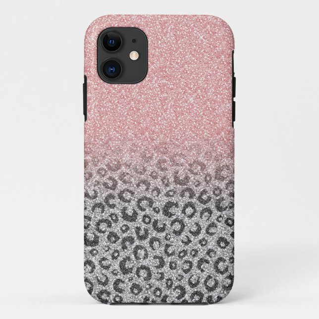  Elegant Rose Gold Silver Glitter Leopard Print Case-Mate iPhone Case (Back)