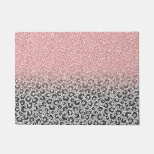 Elegant Rose Gold Silver Glitter Leopard Print Doormat