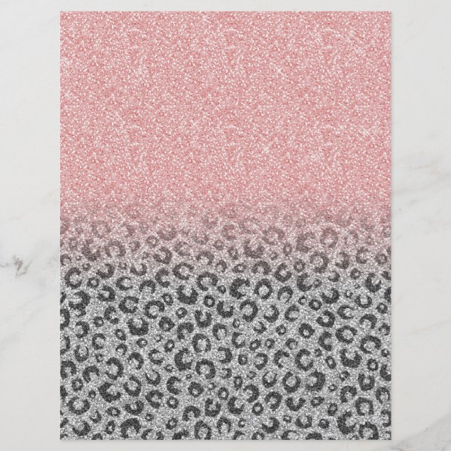  Elegant Rose Gold Silver Glitter Leopard Print Letterhead (Front)