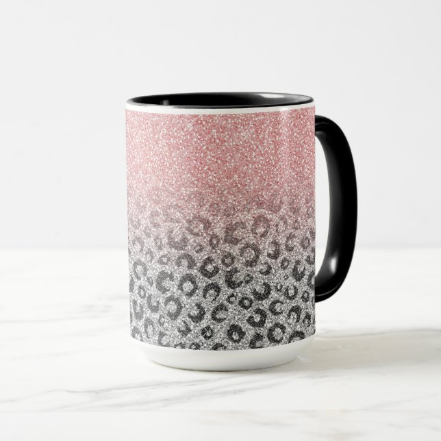  Elegant Rose Gold Silver Glitter Leopard Print Mug (Front Right)