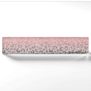 Elegant Rose Gold Silver Glitter Leopard Print Nameplate
