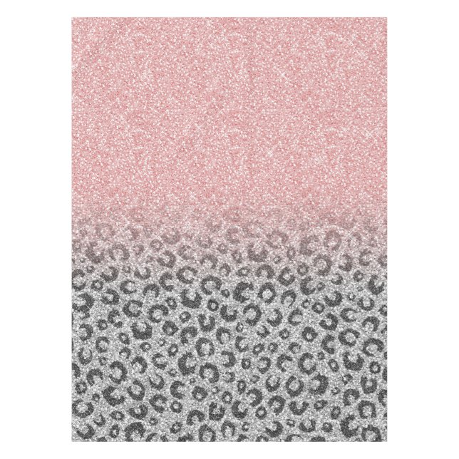  Elegant Rose Gold Silver Glitter Leopard Print Tablecloth (Front)