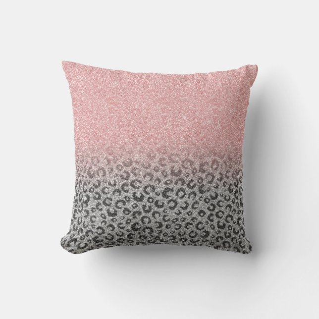  Elegant Rose Gold Silver Glitter Leopard Print Throw Pillow (Front)