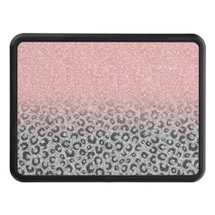  Elegant Rose Gold Silver Glitter Leopard Print Trailer Hitch Cover