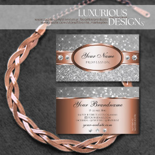 Elegant Rose Gold Silver Glitter Stars Diamonds Business Card