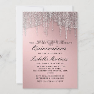 Elegant Rose Gold Silver String Lights Quinceañera Invitation