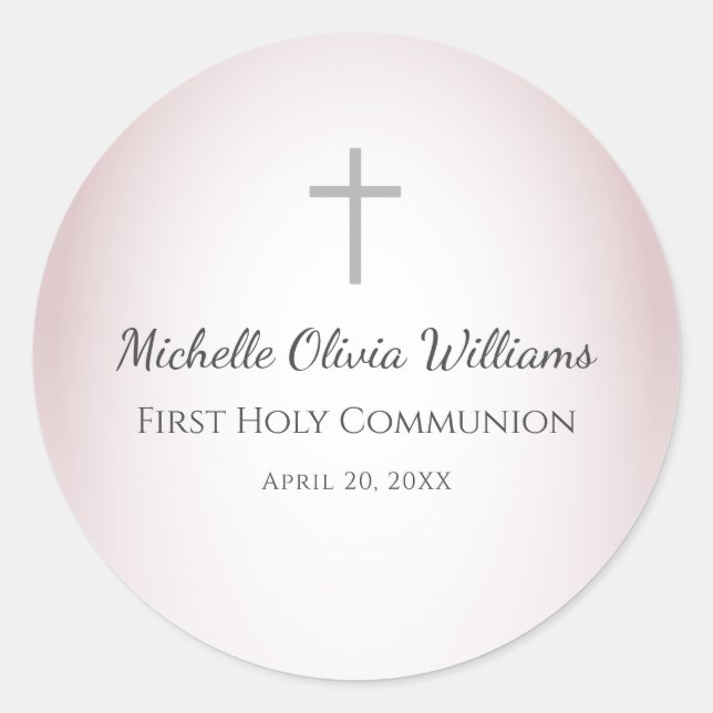 Elegant Rose Gold Simple Cross First Communion  Classic Round Sticker (Front)