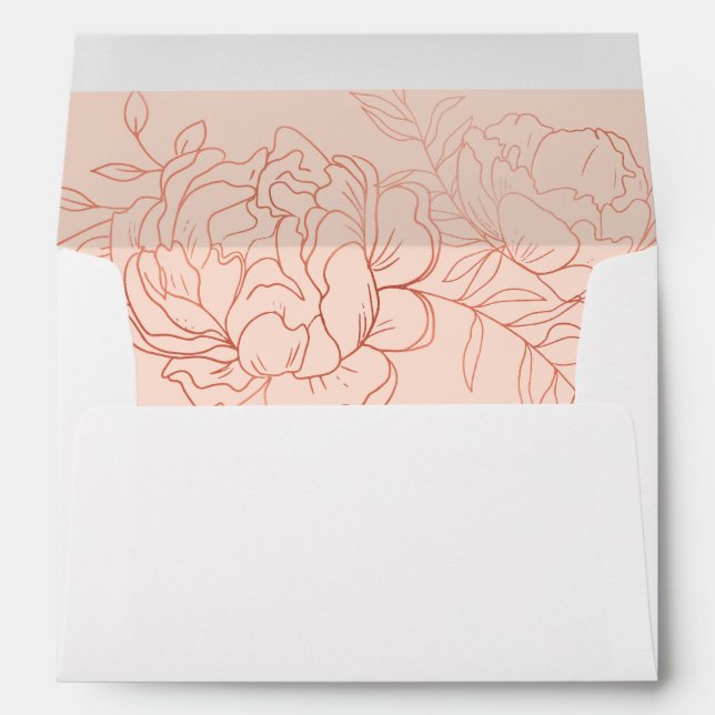 Elegant Rose Gold Sketched Floral Return Address Envelope (Back (Bottom))