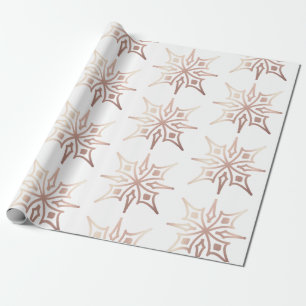 Elegant Rose Gold Snowflake White Xmas Gift Wrapping Paper