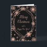 Elegant Rose Gold Snowflakes Merry Christmas Holiday Card<br><div class="desc">A beautiful Christmas card design featuring elegant rose gold snowflakes on a black background. Inside there is a space for a message. A perfect way to greet your friends and relatives in this festive season. The page background colour and the text can be changed to suit your own requirements. Graphics...</div>