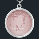 Elegant Rose Gold Sparkle Glitter Drips Monogram Silver Plated Necklace<br><div class="desc">Girly Rose Gold Sparkle Glitter Drips Monogram Necklace with fashion faux blush pink/rose gold glitter drips on a chic background with your custom monogram and name. Please contact us at cedarandstring@gmail.com if you need assistance with the design or matching products.</div>