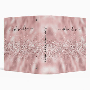 Elegant Rose Gold Sparkly Glitter Custom Name Chic Binder