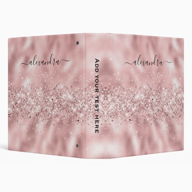 Elegant Rose Gold Sparkly Glitter Custom Name Chic Binder (Background)