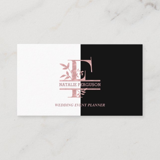 Elegant Rose Gold Split Custom Monogram Letter F Business Card (Front)