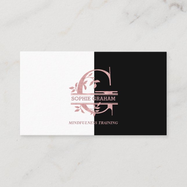 Elegant Rose Gold Split Custom Monogram Letter G Business Card (Front)